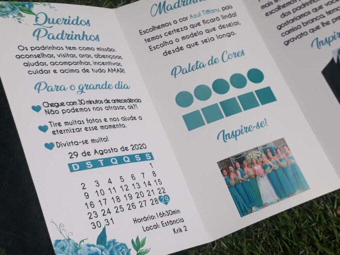 Convite Manual dos Padrinhos Floral Azul Tiffany Personalizado