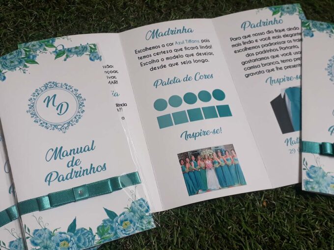 Convite Manual dos Padrinhos Floral Azul Tiffany Personalizado