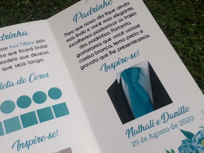 Convite Manual dos Padrinhos Floral Azul Tiffany Personalizado