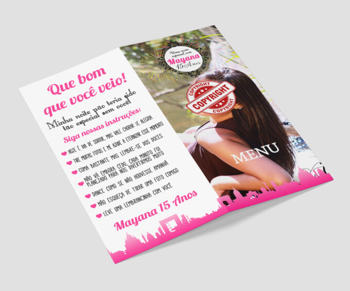 Menu Cardápio 15 Anos com Foto Personalizado Tema Paris
