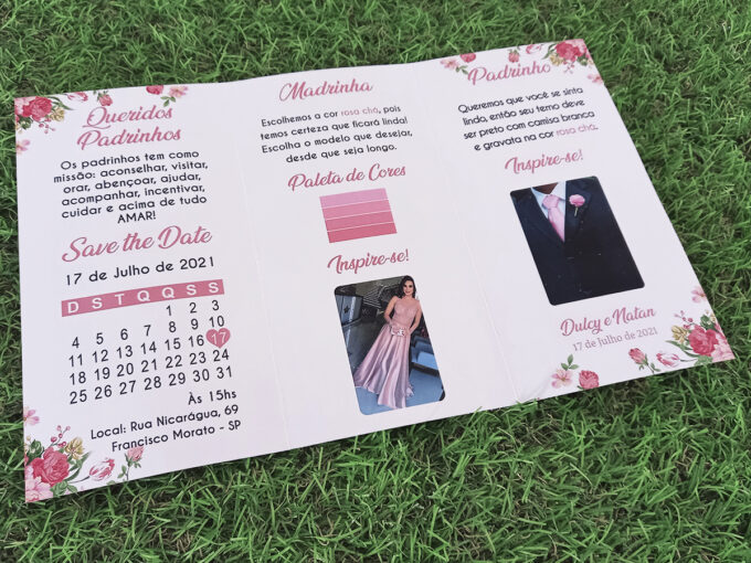 Convite Manual dos Padrinhos Floral Rosa Chá Personalizado