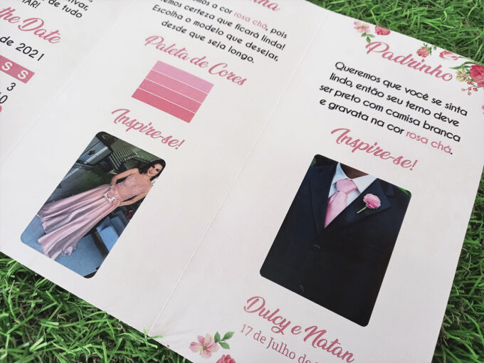 Convite Manual dos Padrinhos Floral Rosa Chá Personalizado