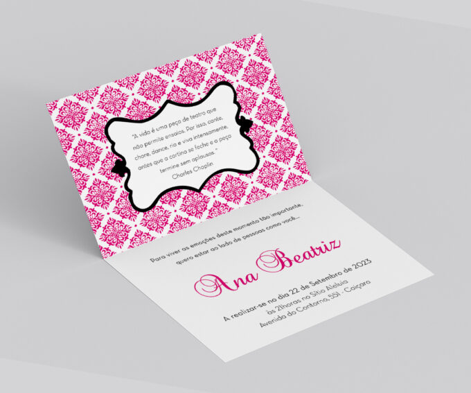 Convite Personalizado Aniversário Debutante 15 Anos Pink Preto