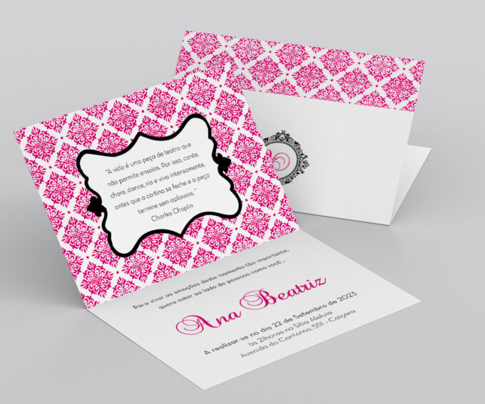Convite Personalizado Aniversário Debutante 15 Anos Pink Preto
