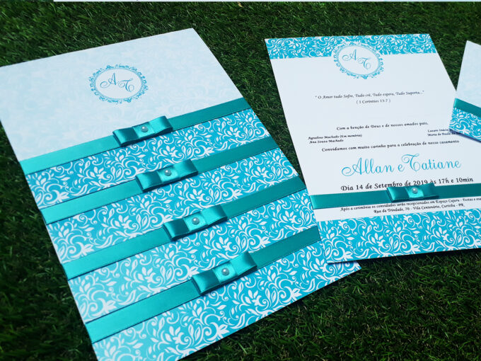 Convite Casamento Brasão Azul Tiffany Personalizado