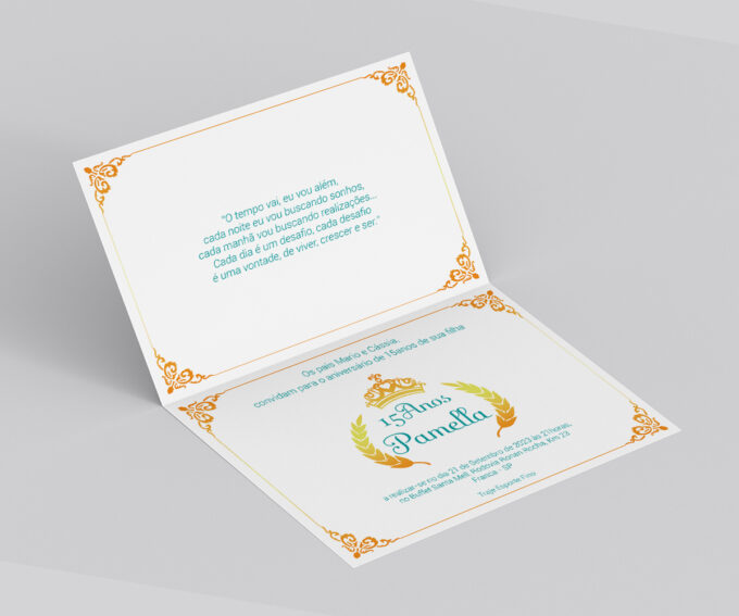 Convite Personalizado Aniversário 15 Anos Festa Dourado com Azul Tiffany