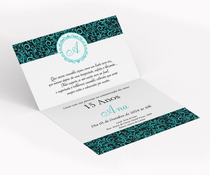 Convite Personalizado Aniversário 15 Anos Festa e evento Azul Tiffany