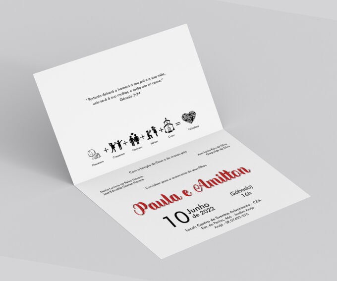 Convite Ordem dos Fatores para Casamento Branco e Vermelho