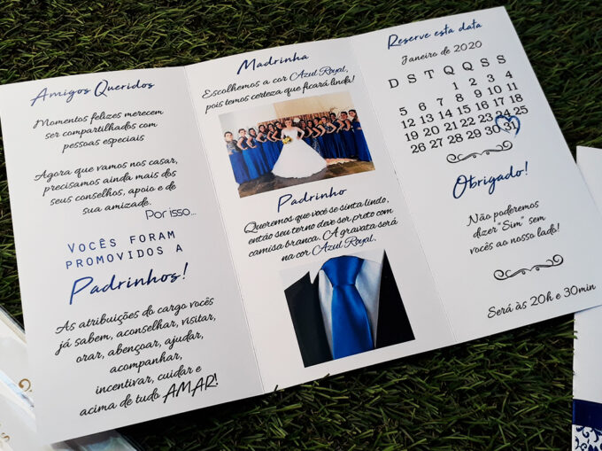 Convite Manual de Padrinhos Azul Royal Personalizado
