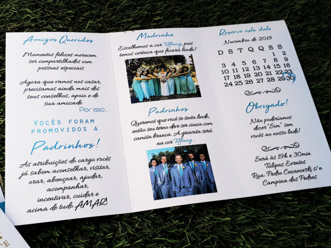 Convite Manual de Padrinhos Azul Tiffany Personalizado