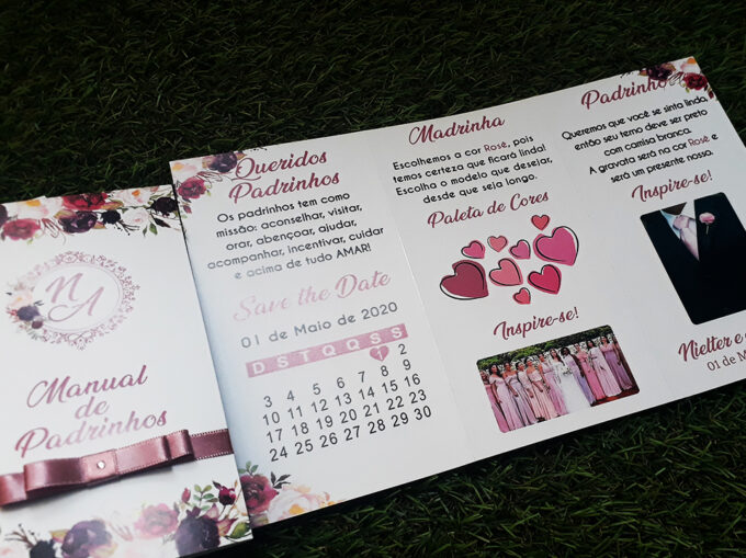 Convite Manual de Padrinhos Floral Rosê Personalizado