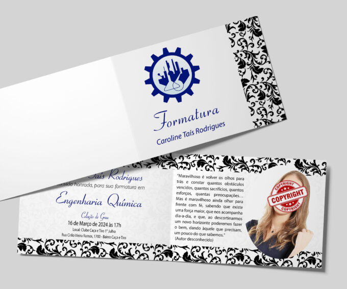 Convite Formatura Engenharia Química Personalizado Azul e Preto