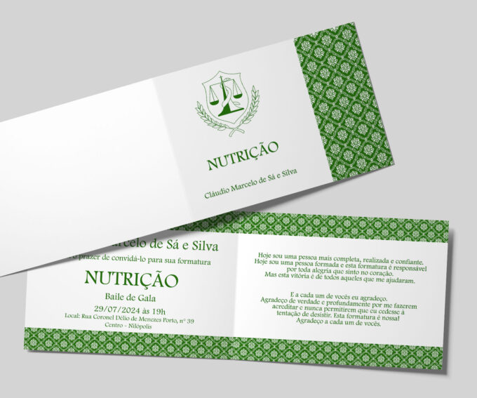 Convite Delicado Verde Formatura em Nutrição Formandos