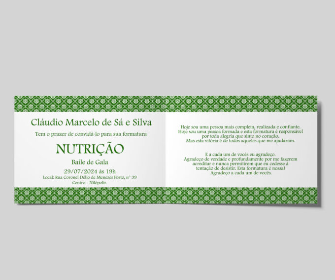 Convite Delicado Verde Formatura em Nutrição Formandos
