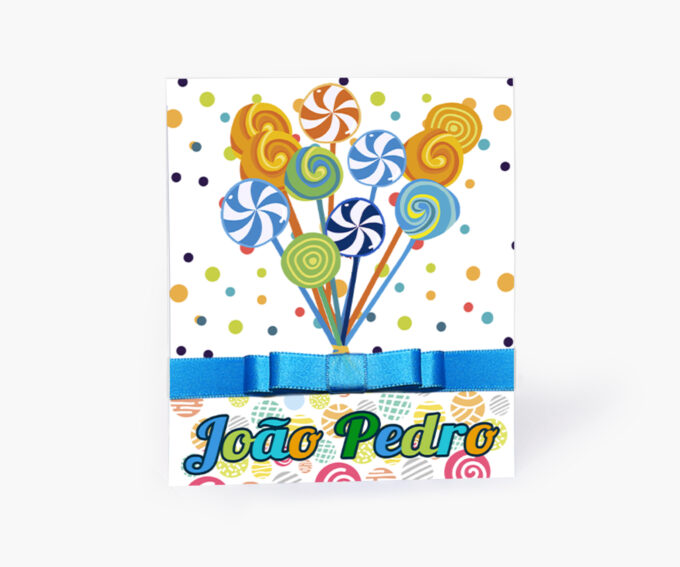 Convite para Aniversário Infantil Personalizado Menino Tema Pirulito Doces