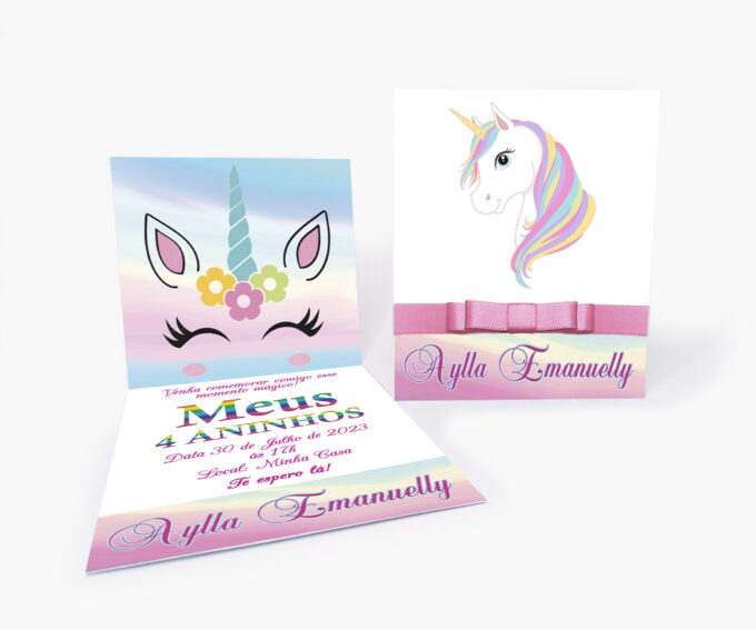 Convite Aniversário Infantil Personalizado Tema Unicórnio