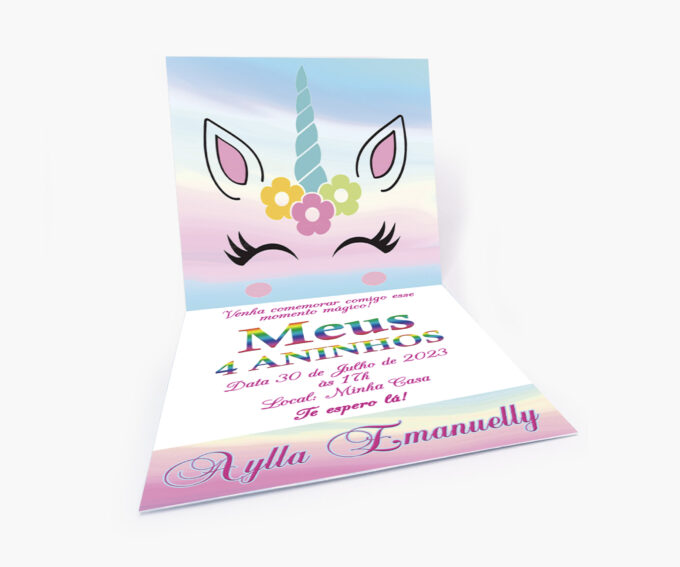 Convite Aniversário Infantil Personalizado Tema Unicórnio