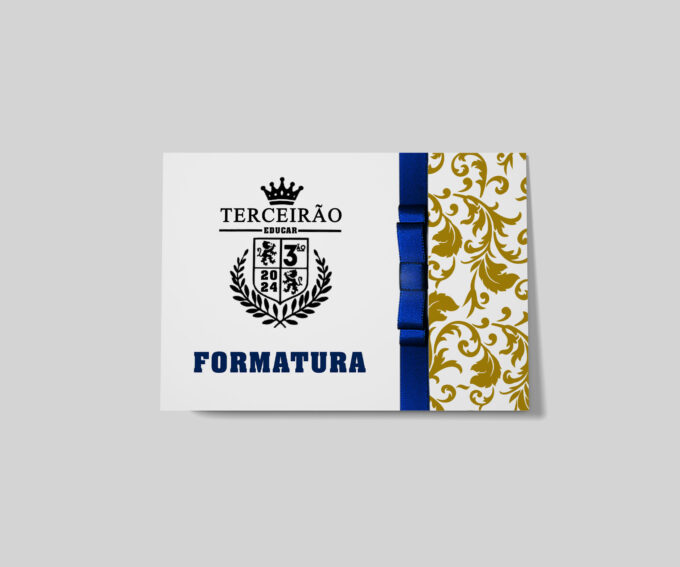 Convite escolar para Formatura 3º Colegial Azul Marinho Personalizado