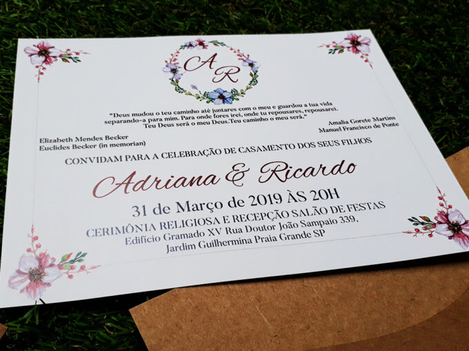 Convite Rústico para Casamento Brasão Floral Marsala Personalizado Renda