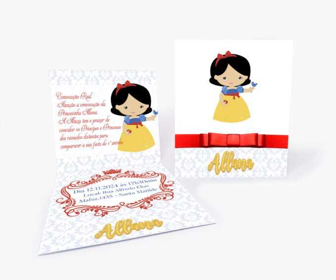Convite Infantil Tema Branca de Neve Cute Personalizado