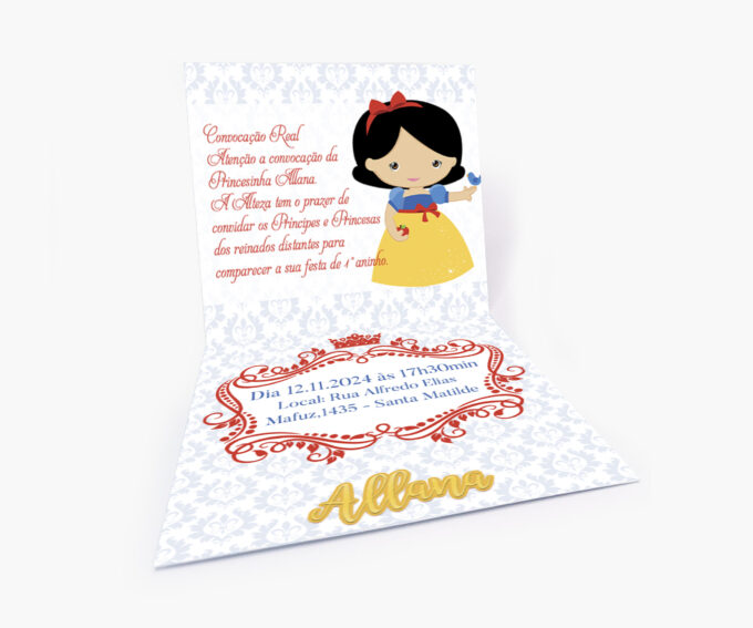 Convite Infantil Tema Branca de Neve Cute Personalizado