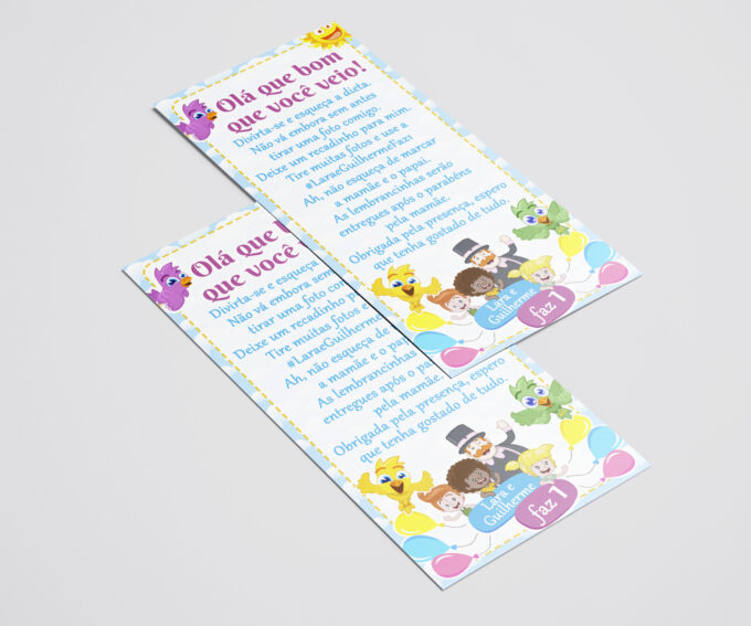 Menu Cardápio ou Agradecimento para Aniversário Infantil, Mundo Bita