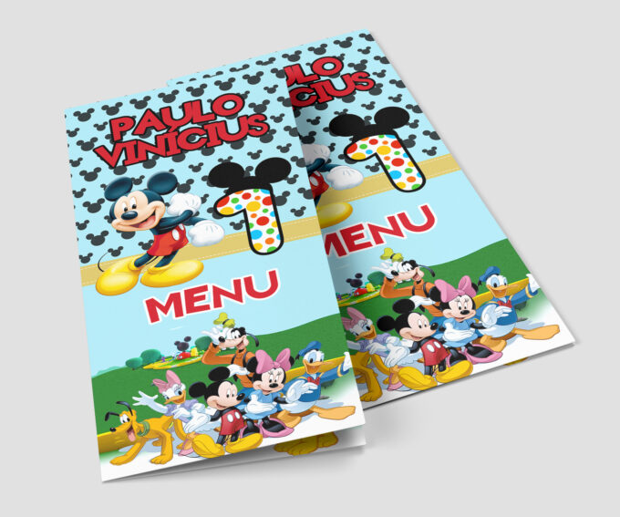 Menu Cardápio para Aniversário Infantil Mickey Mouse Personalizados