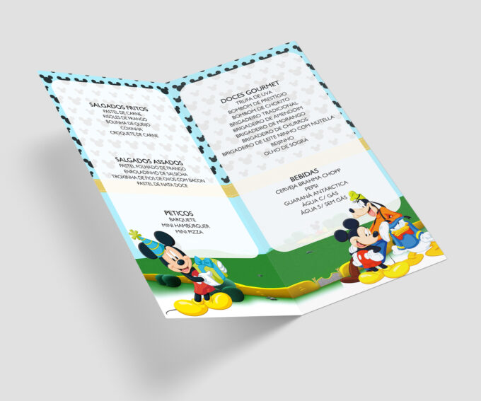 Menu Cardápio para Aniversário Infantil Mickey Mouse Personalizados
