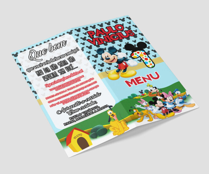 Menu Cardápio para Aniversário Infantil Mickey Mouse Personalizados