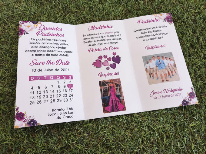 Convite Manual de Padrinhos Floral Roxo, Lilás, Personalizado