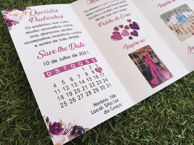 Convite Manual de Padrinhos Floral Roxo, Lilás, Personalizado