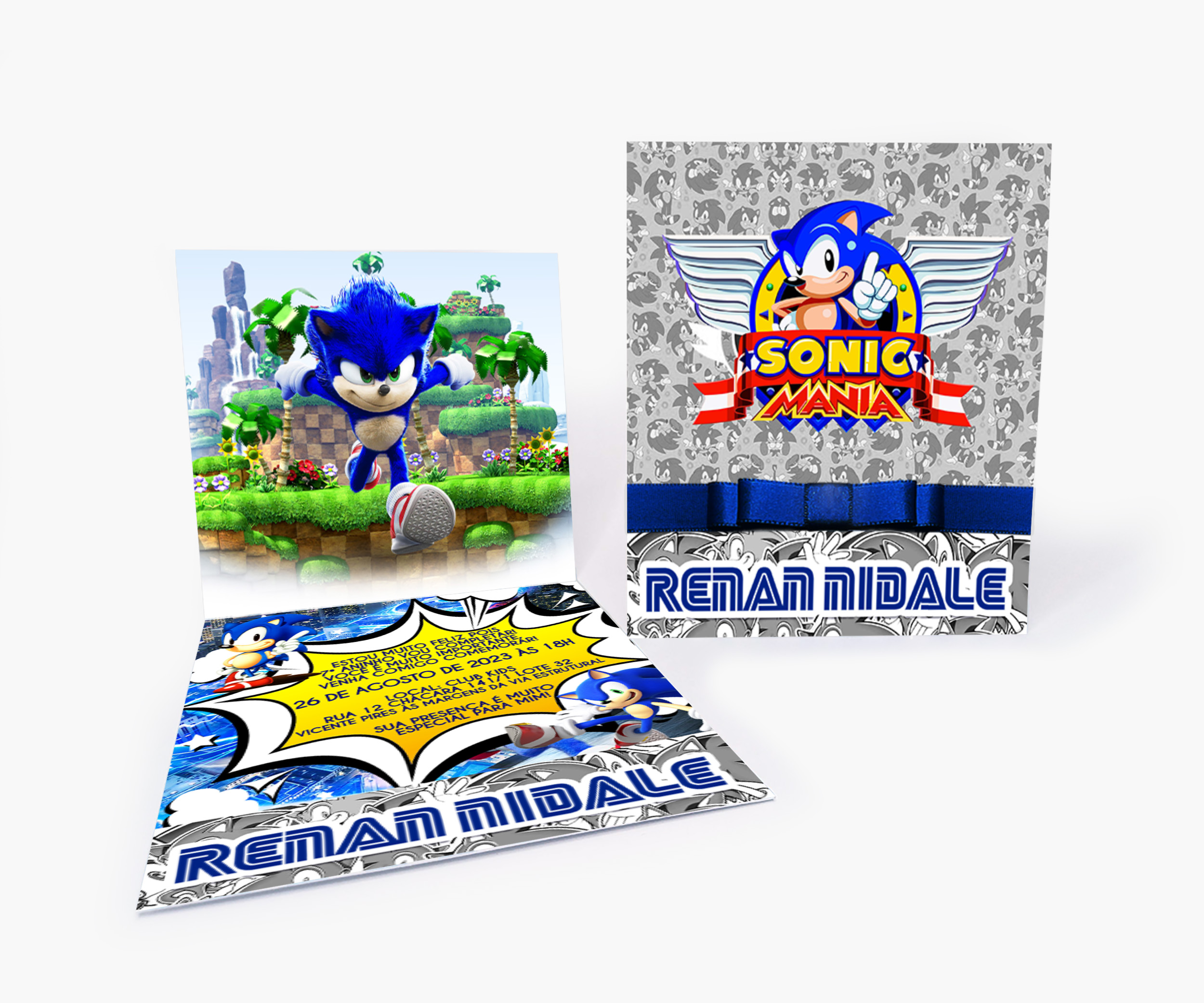 Criar convite de aniversário - Convite Sonic Azul