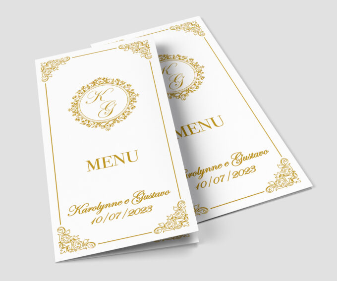 Menu Cardápio de Mesa Personalizado Festa Dourado