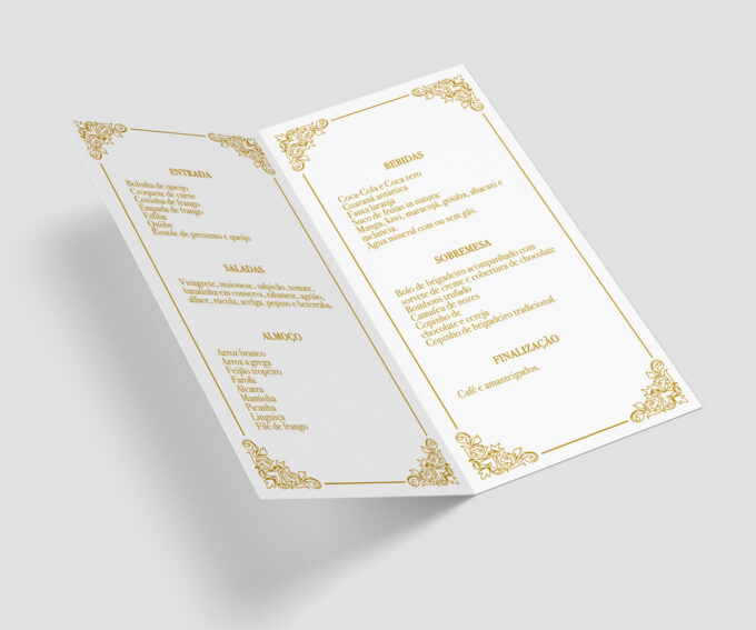 Menu Cardápio de Mesa Personalizado Festa Dourado