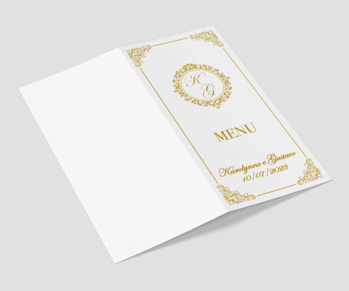 Menu Cardápio de Mesa Personalizado Festa Dourado