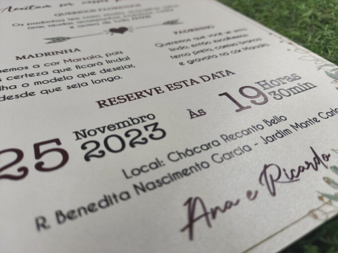 Convite Especial para Padrinhos - Papel Aspen Metálico - Manual