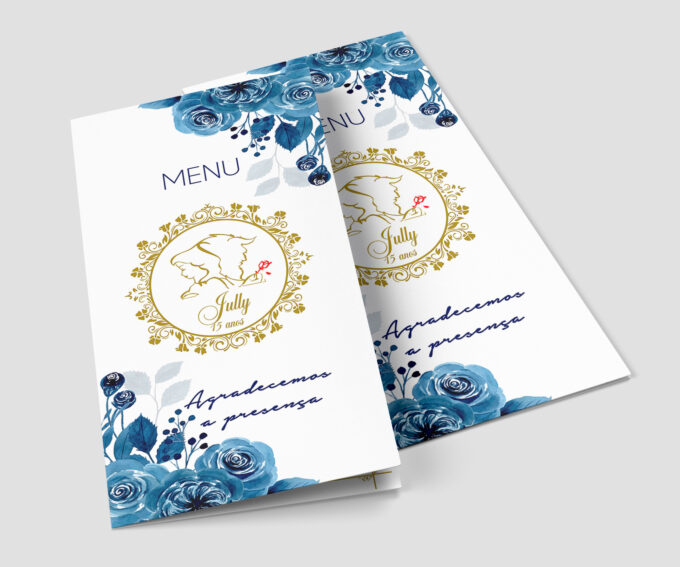 Menu Cardápio de Mesa Aniversário Debutante A Bela e a Fera Personalizado