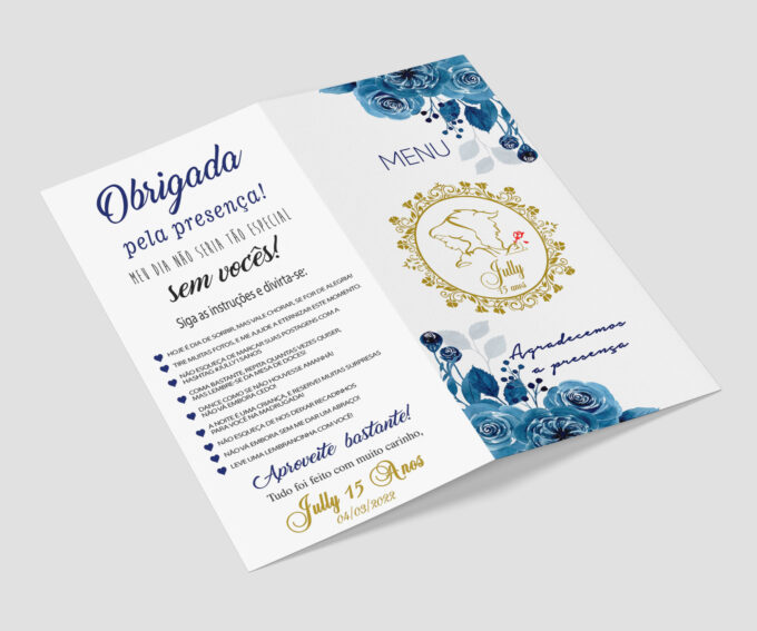 Menu Cardápio de Mesa Aniversário Debutante A Bela e a Fera Personalizado