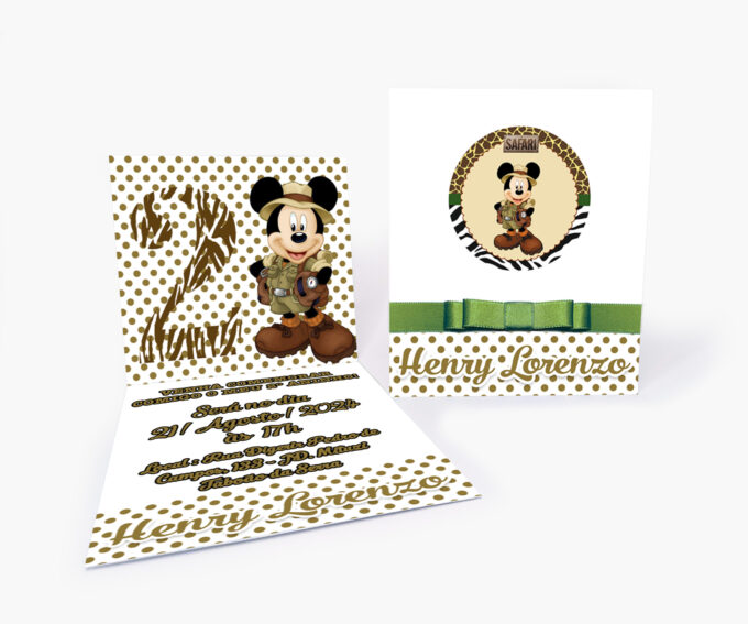Convite Infantil Mickey Safari Personalizado Verde Militar