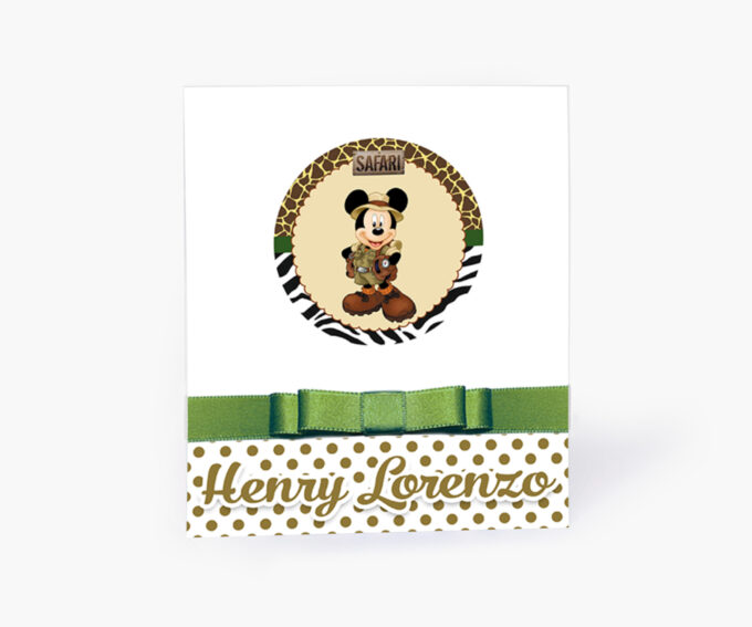 Convite Infantil Mickey Safari Personalizado Verde Militar