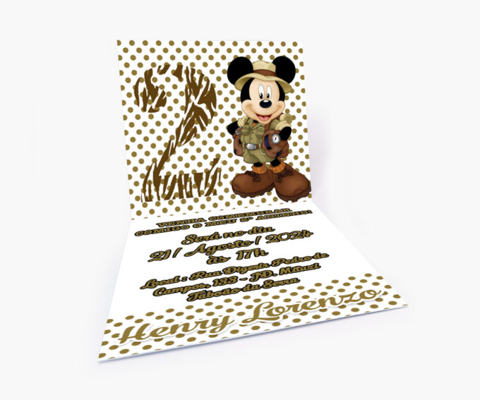 Convite Infantil Mickey Safari Personalizado Verde Militar