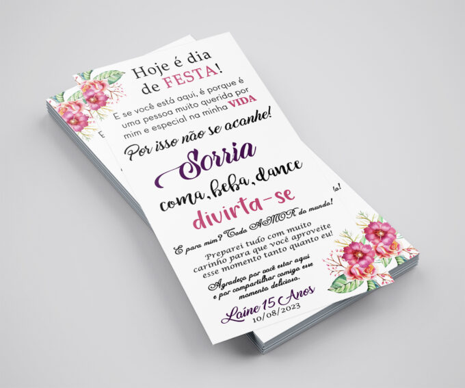 Agradecimento de Mesa Floral Rosa e Roxo