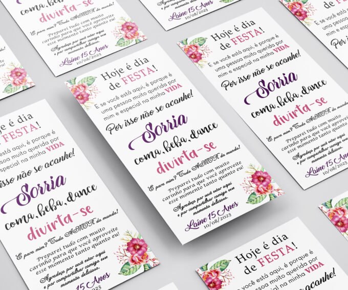 Agradecimento de Mesa Floral Rosa e Roxo