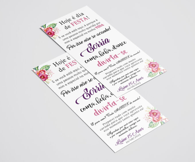 Agradecimento de Mesa Floral Rosa e Roxo