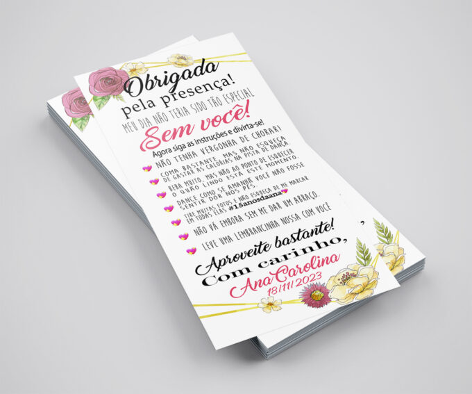 Agradecimento de Mesa Casamento Aniversário Floral Rosê