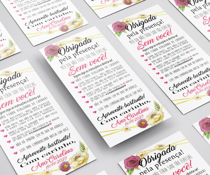 Agradecimento de Mesa Casamento Aniversário Floral Rosê
