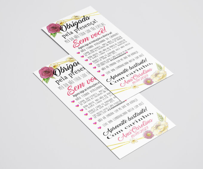 Agradecimento de Mesa Casamento Aniversário Floral Rosê