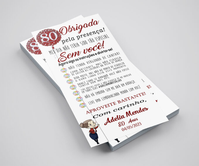 Agradecimento de Mesa Personalizado para Aniversário 80 Anos Marsala