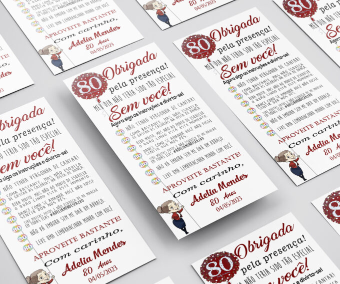 Agradecimento de Mesa Personalizado para Aniversário 80 Anos Marsala