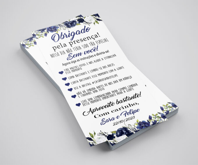 Agradecimento para Mesa Casamento Decoração Floral Azul